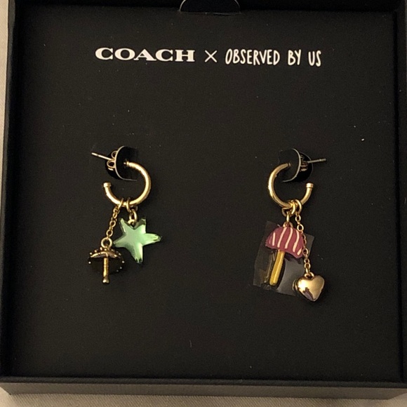 Coach x Observed By Us Mismatch Star & Mushroom Huggie Hoop Earrings NWT & Box - Picture 8 of 15